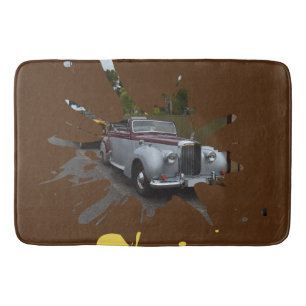 Alfombrilla De Baño Coche Gris Y Burgundy Vintage Classic,