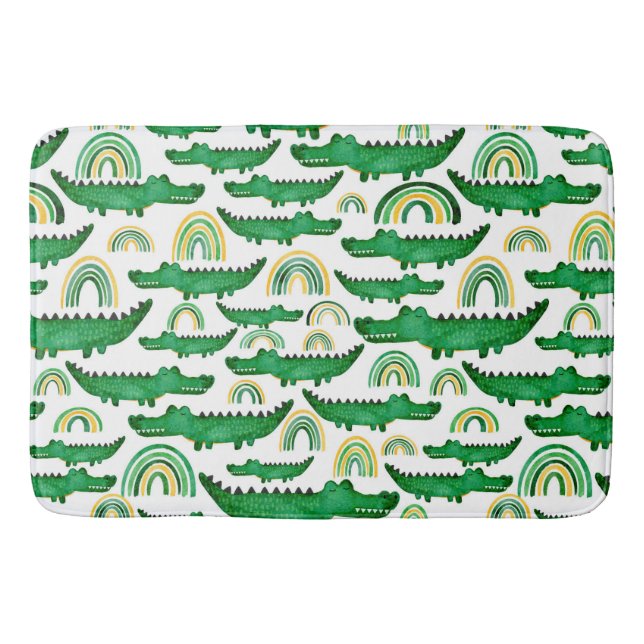 Alfombrilla De Baño Cocodrilo acuarela Alligator Niños Arcoiris (Anverso)