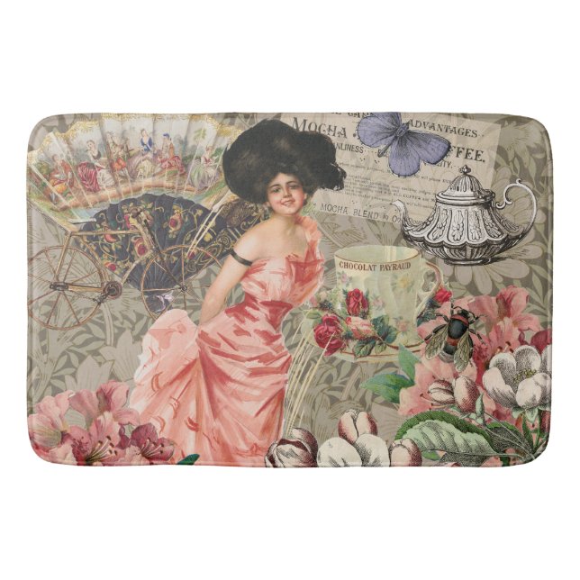 Alfombrilla De Baño Coffee Lady Victorian Mujer Rosa Clásica (Anverso)
