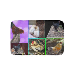 Alfombrilla De Baño Collage de fotos De Pollos Y Gallos,