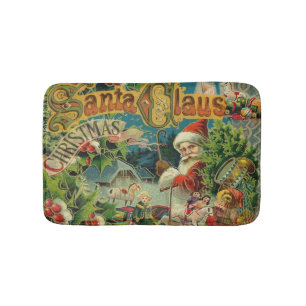 Alfombrilla De Baño Collage Navideño de Papá Noel Victoriano Antiguo