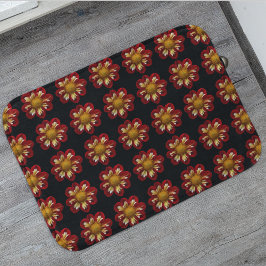 Alfombrilla De Baño Collarette roja Dahlia patrón floral en negro