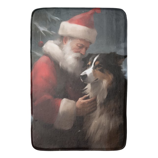 Alfombrilla De Baño Collie fronterizo con Navidades festivos de Santa  (Frente vertical)