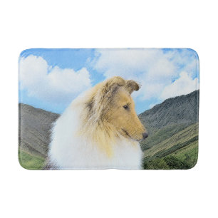 Alfombrilla De Baño Collie in Mountains (Rough) Pintura - Perro Art