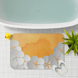 Alfombrilla De Baño Color de agua amarillo-Naranja y flores blancas