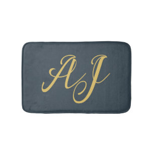 Alfombrilla De Baño Color Oro Carbón Monograma Inicial Profesional