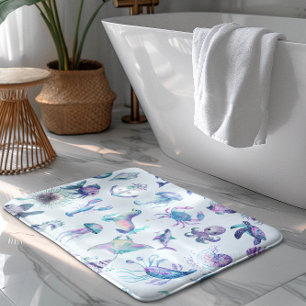 Alfombrilla De Baño Colores pasteles patrón de animales marinos