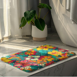 Alfombrilla De Baño Colorful Tropical Flowers Pattern