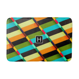 Alfombrilla De Baño Coloridas franjas abstractas modernas y monograma