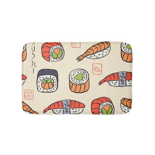 Alfombrilla De Baño Comida de sushi, diseño de patrones impecable. (Anverso)