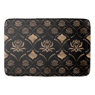 Alfombrilla De Baño Comodidad de lujo de Lotus Flower - negro y oro