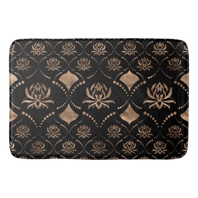 Alfombrilla De Baño Comodidad de lujo de Lotus Flower - negro y oro (Anverso)