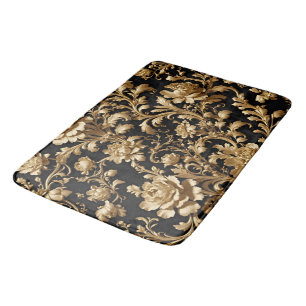 Alfombrilla De Baño Comodidad opulenta: Floral de oro y negro