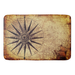 Alfombrilla De Baño Compass Discovery Age World Map Vintage