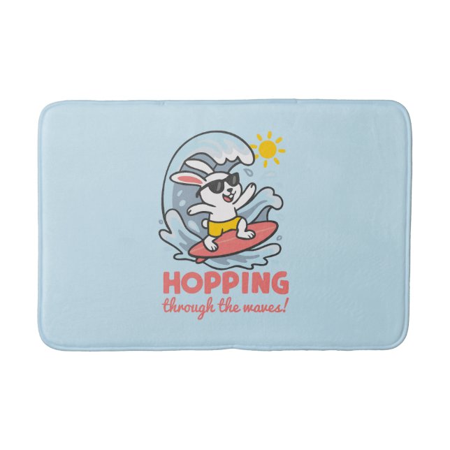 Alfombrilla de baño con conejito surfero kawaii (Anverso)