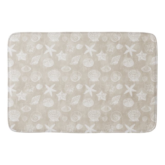 Alfombrilla De Baño Conchas de la playa blanca crema beige   (Anverso)