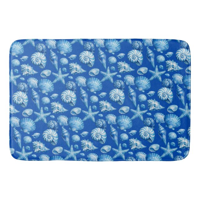 Alfombrilla De Baño Conchas marinas. Náutico. Azul. (Anverso)