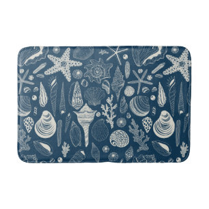 Alfombrilla De Baño Conchas marinas sobre azul oscuro