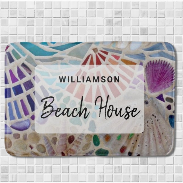 Alfombrilla De Baño Conchas personalizadas de casa de playa (Subido por el creador)