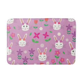 Alfombrilla De Baño Conejito de Pascua lindo con flores rojas rosadas 