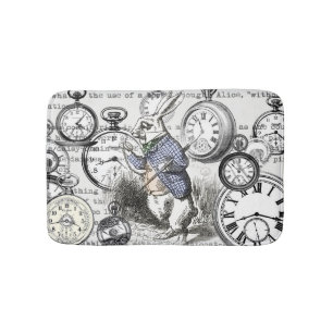 Alfombrilla De Baño Conejo Blanco Alice Relojes Arte Wonderland