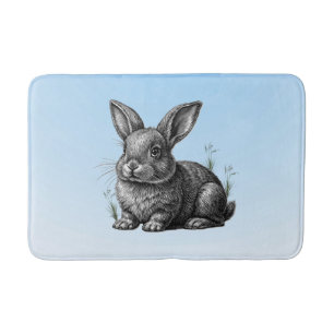 Alfombrilla De Baño Conejo gris blanco contra cielo azul