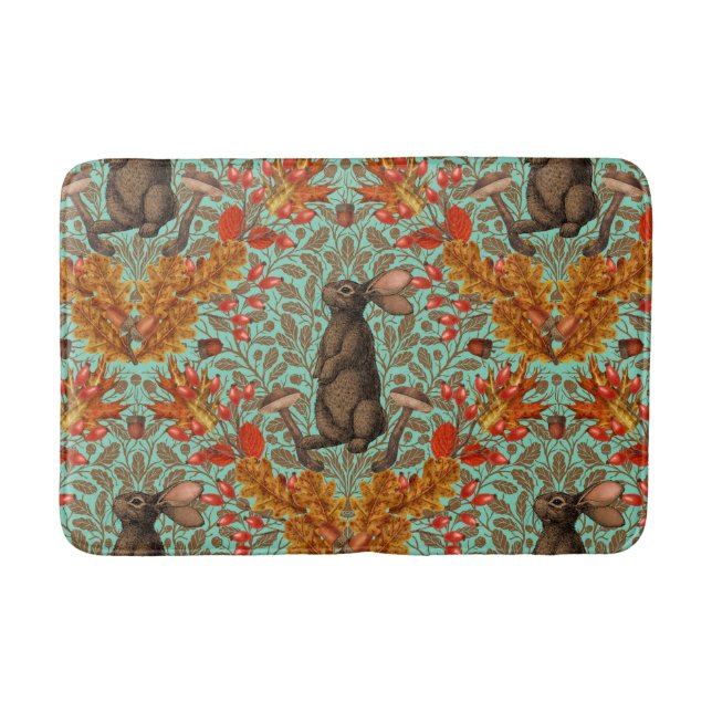 Alfombrilla De Baño Conejo otoñal sobre verde claro (Anverso)