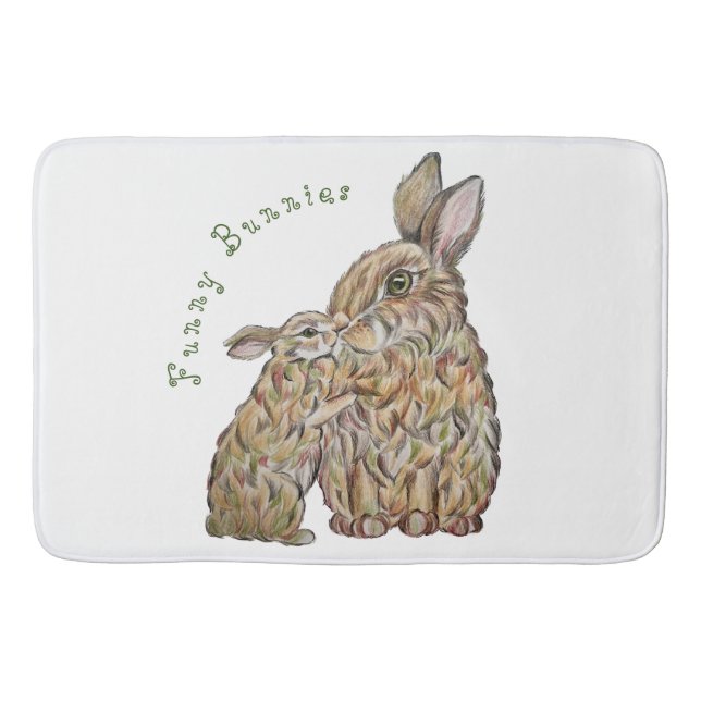Alfombrilla De Baño Conejos divertidos. Dibujo de lápiz (Anverso)