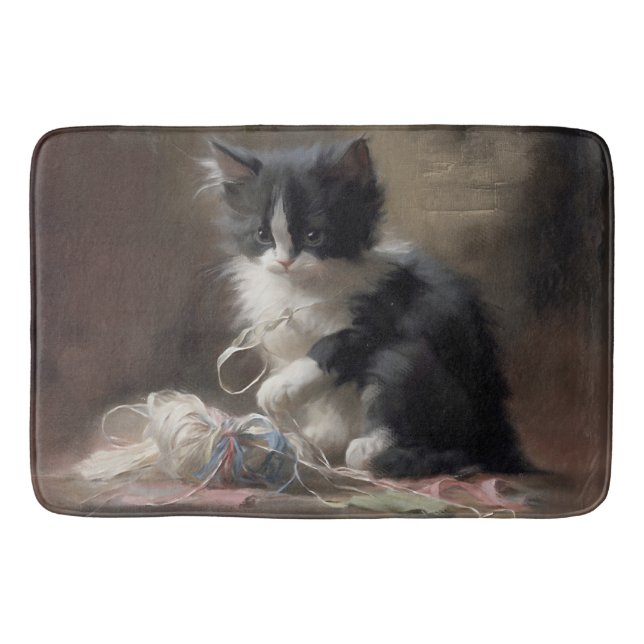 Alfombrilla De Baño Contundente negro y blanco gatito (Anverso)