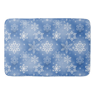 Alfombrilla De Baño Copo de nieve invernal en azul helado