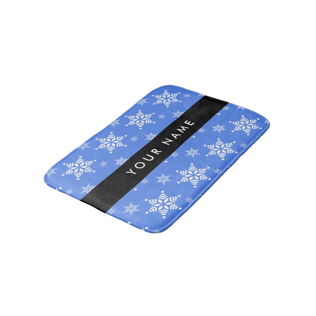 Alfombrilla De Baño Copos de nieve blancos, azul, tu nombre, personali (Angular)