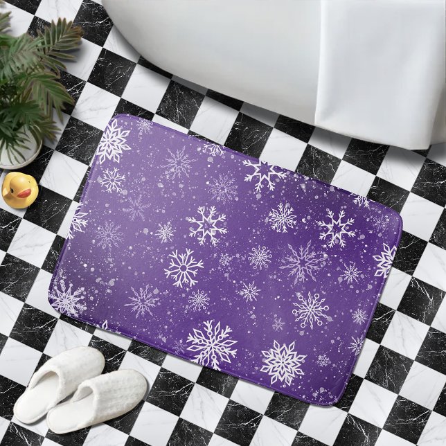 Alfombrilla De Baño Copos de nieve blancos contra púrpura (Subido por el creador)