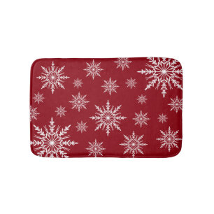 Alfombrilla De Baño Copos de nieve blancos del invierno en rojo