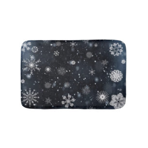 Alfombrilla De Baño Copos de nieve en fondo azul marino