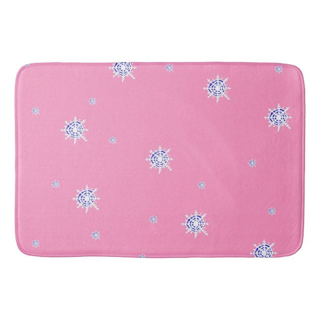 Alfombrilla De Baño Copos de nieve en invierno rosa (Anverso)
