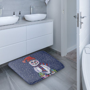 Alfombrilla De Baño Copos de nieve sonrientes del muñeco de nieve de