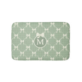 Alfombrilla De Baño Coquette Bows Gingham Monogram Cream Sage Green 