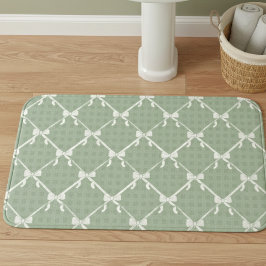 Alfombrilla De Baño Coquette Bows Gingham Pattern Cream Sage Green 