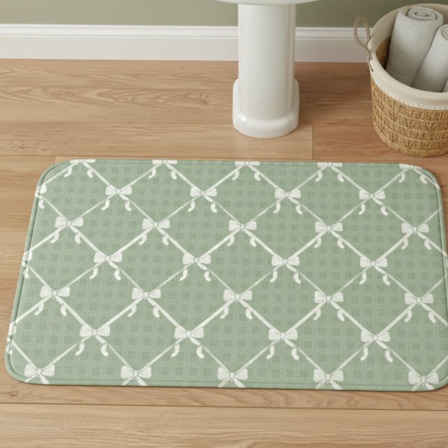 Alfombrilla De Baño Coquette Bows Gingham Pattern Cream Sage Green  (Subido por el creador)