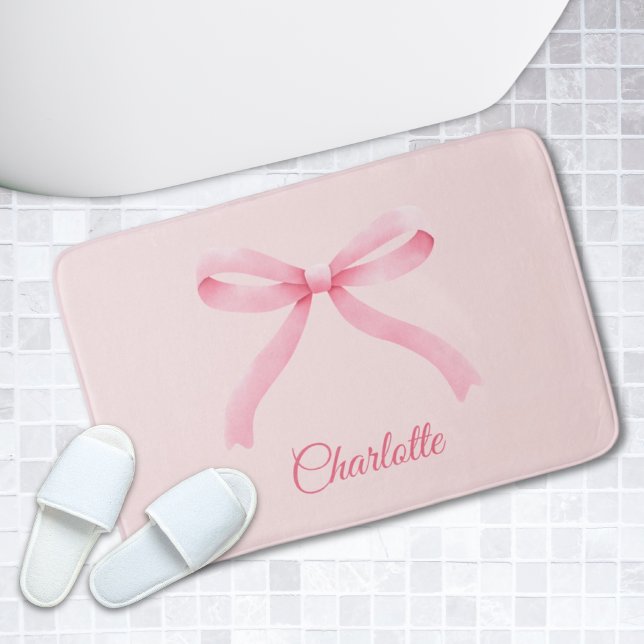 Alfombrilla De Baño Coquette Girly Bathmat de vaca rosa personalizada (Personalized Pink Bow Coquette Girly Bathmat)