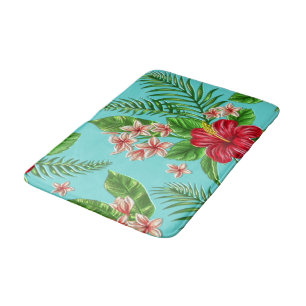 Alfombrilla De Baño Coral Cual Tropical Hibiscus Flower On Turquoise
