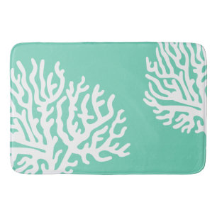 Alfombrilla De Baño Coral del mar blanco y verde costeros del vidrio