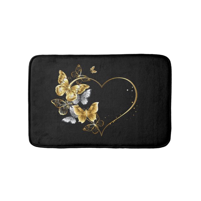 Alfombrilla De Baño Corazón con mariposas doradas (Anverso)