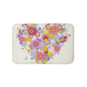 Alfombrilla De Baño Corazón floral con las mariposas