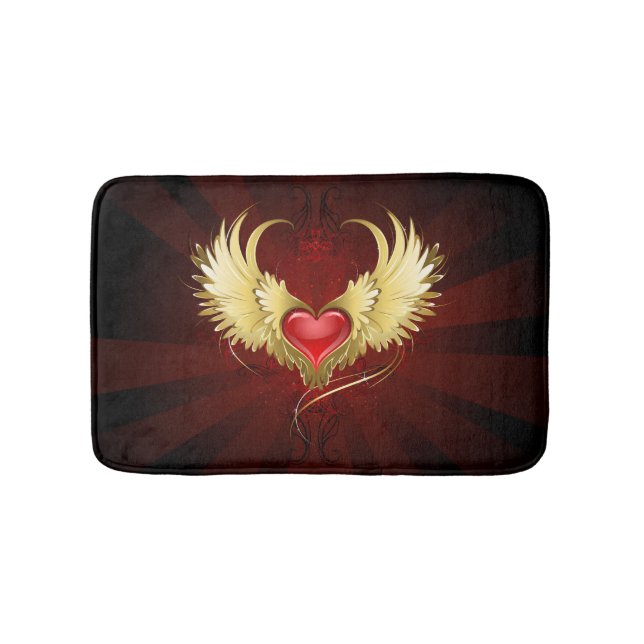 Alfombrilla De Baño Corazón Rojo con Alas Doradas (Anverso)