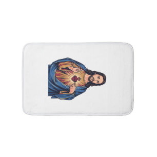 Alfombrilla De Baño Corazón Sagrado Grabado Antiguo Vector Religioso D