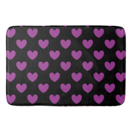 Alfombrilla De Baño Corazones de lunares morados sobre negro