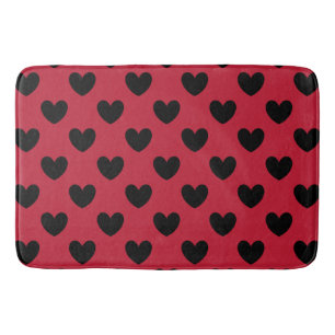 Alfombrilla De Baño Corazones de lunares negros sobre rojo