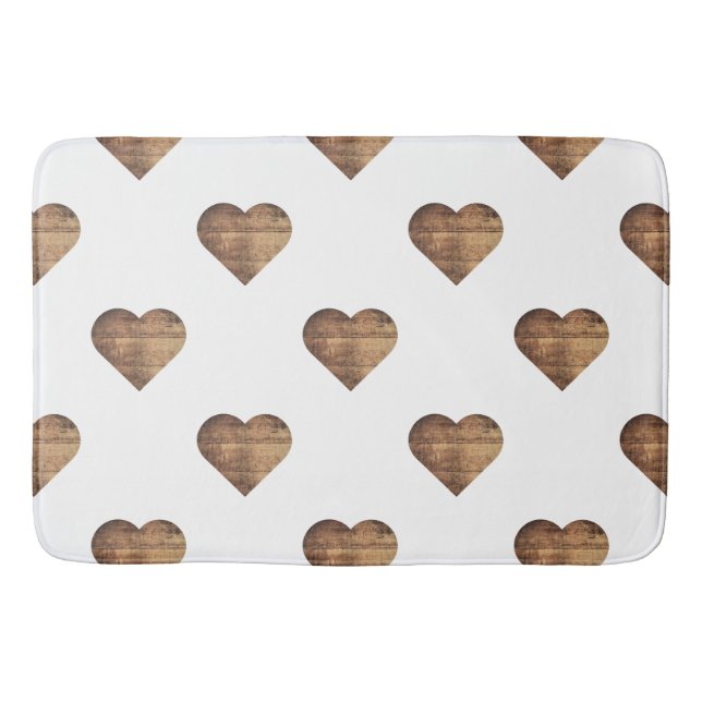 Alfombrilla De Baño Corazones de madera marrón rústica simétricos gran (Anverso)