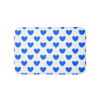 Alfombrilla De Baño Corazones de polka azul en blanco